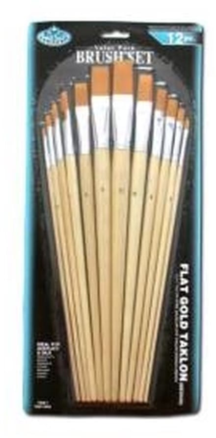 R&L Gold Taklon Flat Brush Set (Medium) - 12 Pack