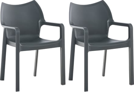 CLP Diva Set van 2 tuinstoelen - Stapelbaar - Weerbestendig - Met armleuningen - donkergrijs