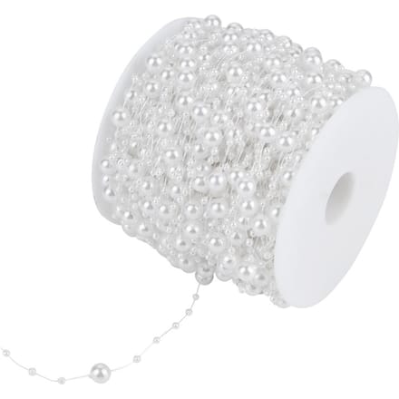 60m rol Schuurparel Draad Kralen Slingersnoer DIY Bruiloftsdecoratie 3mm+8mm(wit) wit