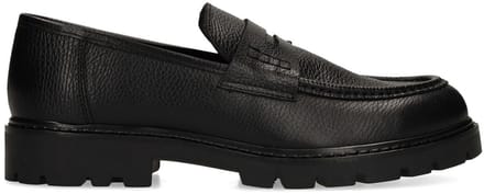 Manfield - Heren - Zwarte leren loafers - Maat 46