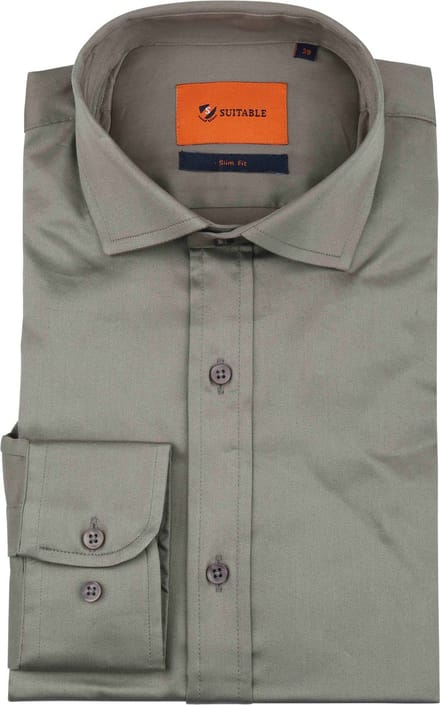 Suitable Satin Overhemd Grijs - Maat 39 - Heren - Overhemden Formeel