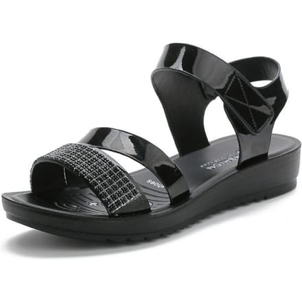 Zomer Platte Damesschoenen Mode Middelbare Leeftijd Dames Strass Antislip Zachte Zool Alles-Match Dames Sandalen 38 black