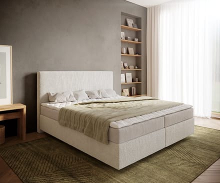 Boxspringbed Dream-Well Bouclé Crème-Wit 180x200 cm met Matras en Topper