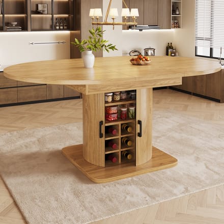 REDOM - Uitschuifbare Eettafel - Met Opbergruimte - Uitneembare Planken - MDF En Metaal - Natuurlijk En Lichtbruin