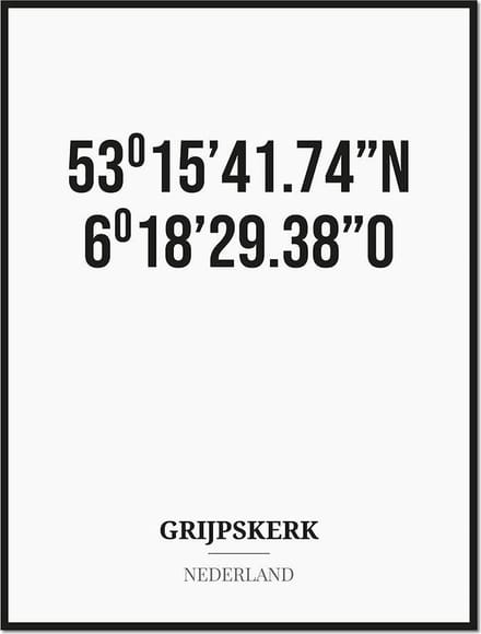 Poster/kaart GRIJPSKERK met coördinaten