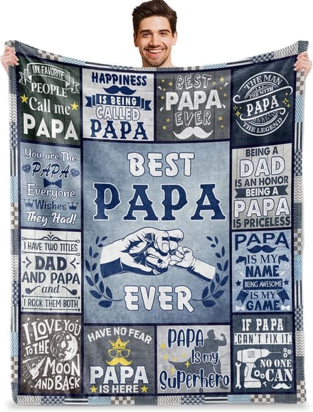 Papa Deken - Cadeau deken - Warme omhelzing - Hartverwarmende teksten - 127 x 152 cm - Grijs
