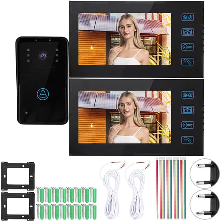 7-inch video-intercom, 2 monitoren, touchscreen-deurtelefoon, nachtzicht, toegangsdeurbelsysteem EU