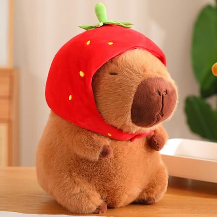 Chapeau Fraise Kapibala Poupée Mignon Pendentif Capybara Jouet en Peluche Poupée Poupée 12CM