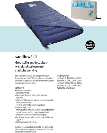 saniflow® III Grootcellig antidecubituswisseldruksysteem met statische werking