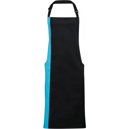 Premier Contrast Bib Apron PR162 - Black / Turquoise - One size