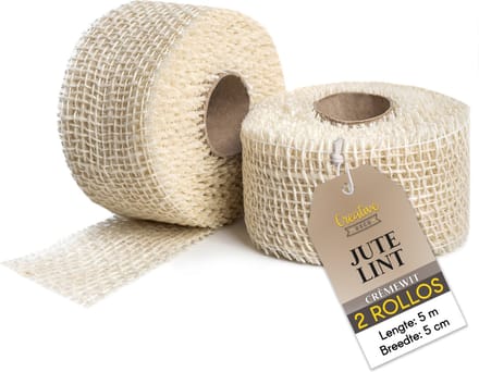 Creative Deco 2 x Rol Jute Lint Wit | 5 cm Breed 5 m Lang | DIY Handwerk Cadeauverpakking Boho Bruiloft Feest