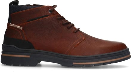 Manfield - Heren - Cognac leren veterboots - Maat 40