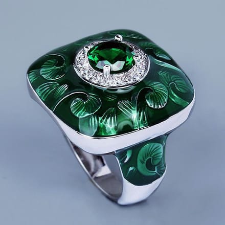 Creatieve Persoonlijkheid Emaille Ring Groen Bloemen Mode Oma Retro Groen Casual Bal Feest No. 10 black