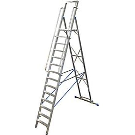 Trapladder, met groot platform, aluminium, met 14 treden