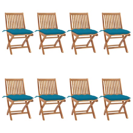 vidaXL - Opklapbare - stoelen - met - kussens, - 8 - stuks, - massief - teakhout