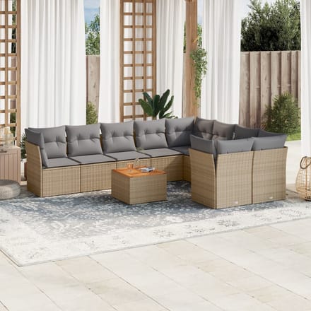vidaXL - 10-delige - Loungeset - met - kussens - poly - rattan - beige