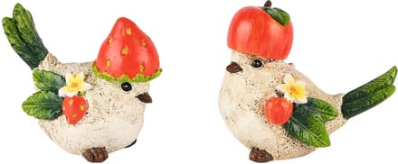 Dekoratief | Vogeltje m/aardbeihoed, resina, 8x9x8cm, set van 2 stuks | A250558