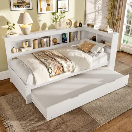 Sweiko Slaapbank - 90 x 200 cm - Met uitschuifbaar bed - USB-poorten - Opbergruimte - Wit