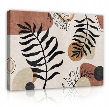 WALLARENA - Canvas schilderij - 60x40 cm - grote beige boho bladeren