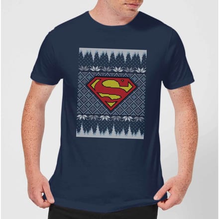 DC Superman Knit Men's Christmas T-Shirt - Navy - S