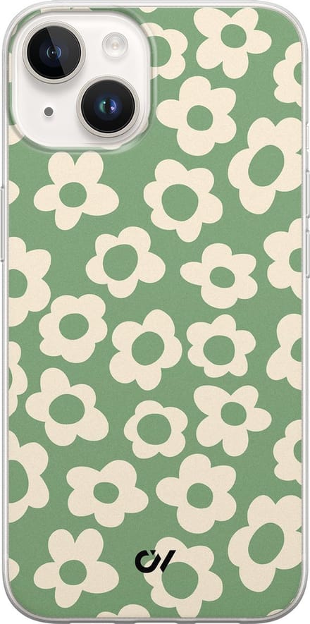 Hoesje geschikt voor Apple iPhone 14 - Retro Cute Flowers - - Groen - Apple - Casevibes