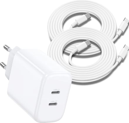 GaN Super Fast Charger + 2x USB-C Kabel - 1 Meter - 35W Snellader met 2 USB-C Poorten