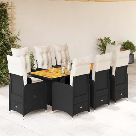 vidaXL - 9-delige - Bistroset - met - kussens - poly - rattan - zwart
