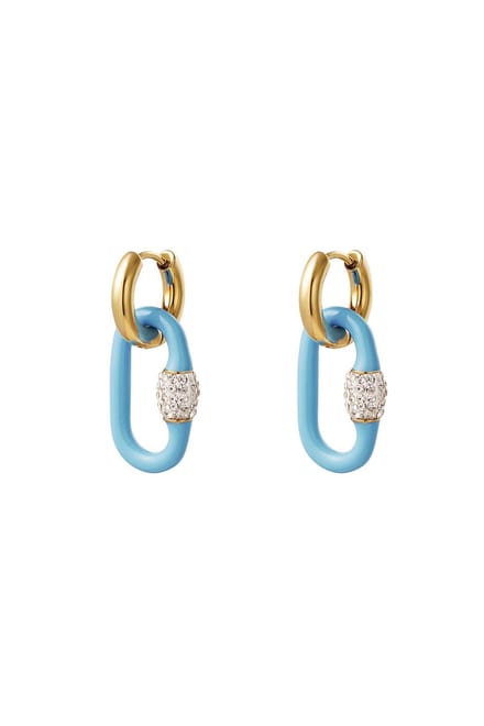 Yehwang - Oorbellen - Ovaal gekleurde bedel - Blue & Gold Stainless Steel