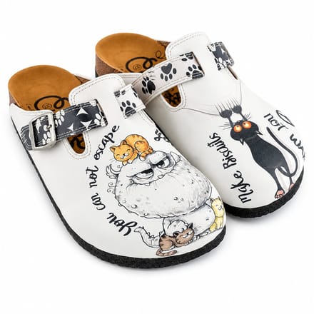 GOBY Clogs met Kattenprint – Handgemaakt – Premium Kwaliteit – Maat 35