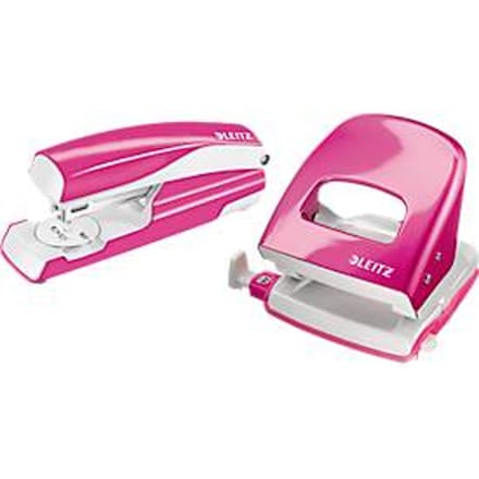 LEITZ® perforator + tafelnietmachine Wow SET, metallic-felroze