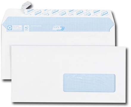 GPV enveloppen, DL, 110 x 220 mm, wit, venster: