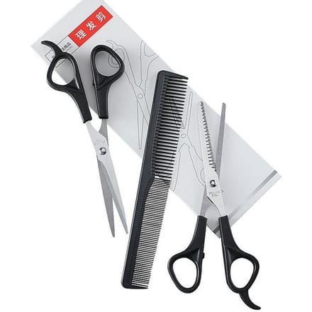 Ciseaux de coiffure 6 pouces, Kit d'outils pour couper les cheveux amincissants, peigne, accessoires de barbier, ciseaux de Salon de coiffure, 3 pièces noir