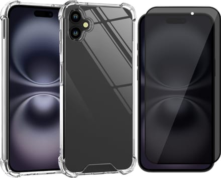 Hoesje geschikt voor iPhone 16 Plus - Privacy Screenprotector Volledig Dekkend Glas - Shockproof Transparant met Extra Hoekbescherming
