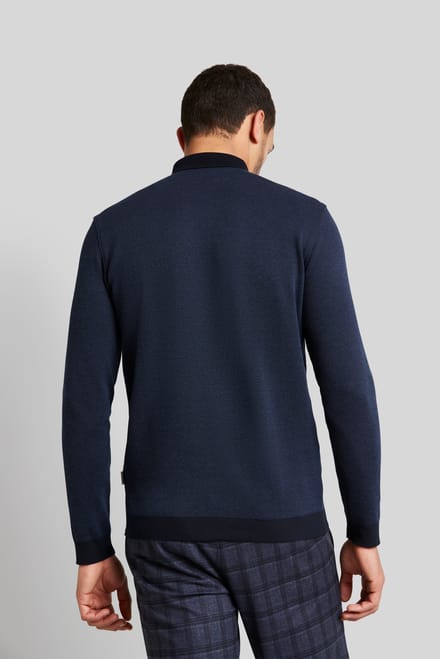 Bugatti Herren Polo met lange mouwen in 2-tone look