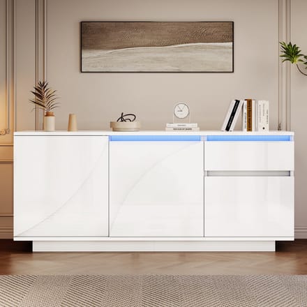 Sweiko Dressoir - LED-verlichting - Met lades - Verstelbare planken - Hoogglans - Woonkamerkast - Wit