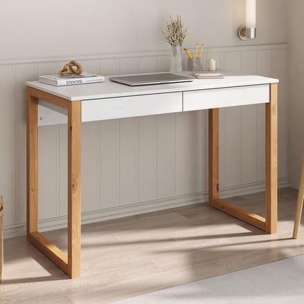 Bureau NOAH met 2 lades van massief hout – wit/eiken