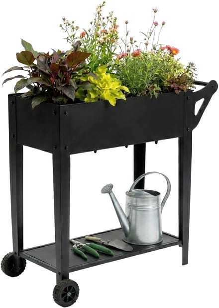 Moestuinbak - met wielen - 80 x 85 x 50 cm - zwart