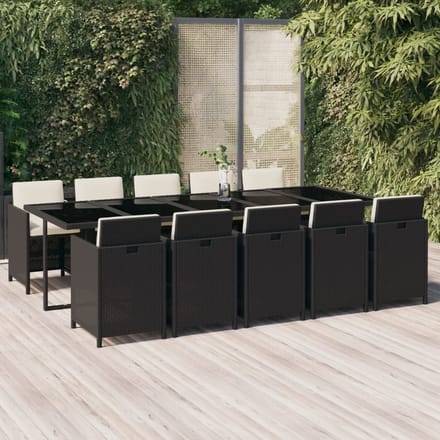 vidaXL - 11-delige - Tuinset - met - kussens - poly - rattan - zwart