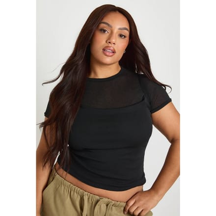 boohoo Dames Plus 2 in 1 Gelaagde Cap Sleeve Top | Black | Maat: 22