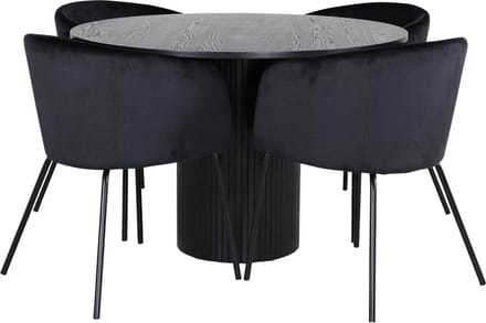 BiancaROBL eethoek eetkamertafel zwart en 4 Berit eetkamerstal velours zwart.