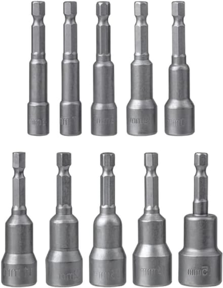 Set van 10 Magnetische Hexagon Socket Nut Setter Drivers van 6-15mm met 1/4" Hex Shank voor Precisieboren en Klussen