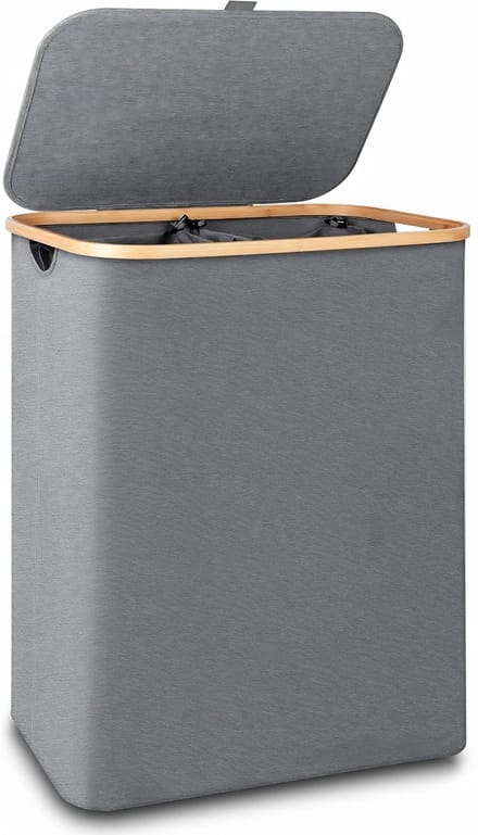 DnA® Wasmand 2 Vakken - Wasmand - Wassorteerder - Grijs - 40cm x 20cm x 60cm
