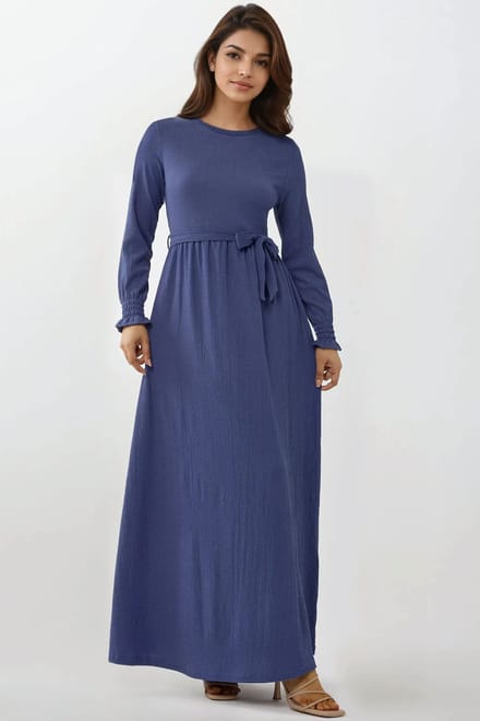 Gestructureerde Maxi Jurk met Ronde Hals