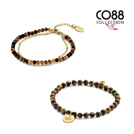 CO88 Collection 8CO SET073 Armband dames set 2 stuks - Bruin - Goudkleurig