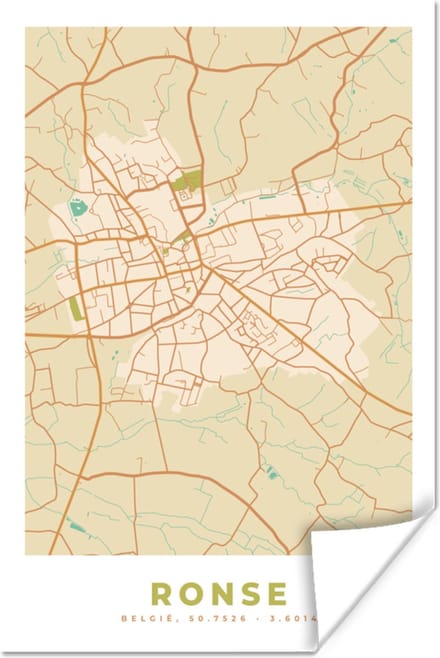Poster België - Plattegrond - Kaart - Ronse - Stadskaart - 40x60 cm