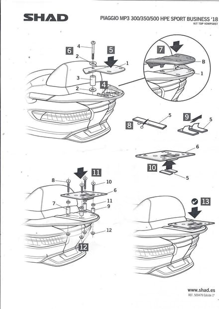 Support de top case Shad pour Scooter Piaggio 500 MP3 Après 2018 Neuf