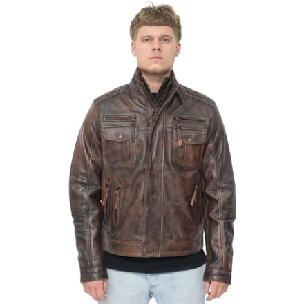 Leren retro bikerjack voor heren, Toronto