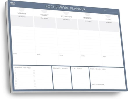 Werk Planner Pad - Weekplanner Bureauonderlegger - Productiviteit Verhoging - Ongedateerde Vellen - A4 Formaat - Grijs Blauw