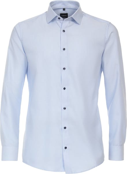 VENTI modern fit overhemd - structuur - blauw - Strijkvriendelijk - Boordmaat: 37