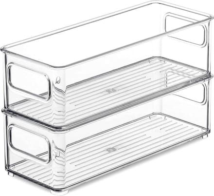 Set van 2 Koelkast Organisers met Handvat, Stapelbare Opbergdozen voor Efficiënte Koelkastindeling, 25 x 9.5 x 7.5 cm